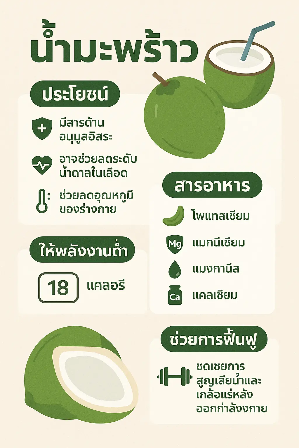 อินโฟกราฟิกน้ำมะพร้าว แสดงประโยชน์และสารอาหาร เช่น โพแทสเซียม แมกนีเซียม และช่วยฟื้นฟูร่างกาย #2 อินโฟกราฟิกน้ำมะพร้าว แสดงประโยชน์และสารอาหาร เช่น โพแทสเซียม แมกนีเซียม และช่วยฟื้นฟูร่างกาย