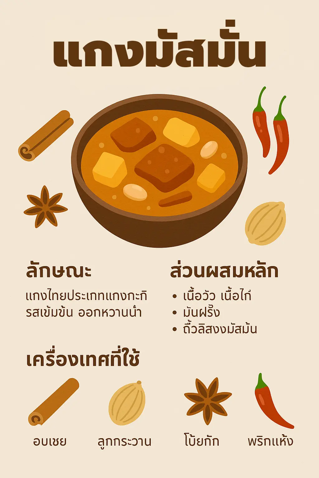 ส่วนผสมและเอกลักษณ์ของแกงมัสมั่น