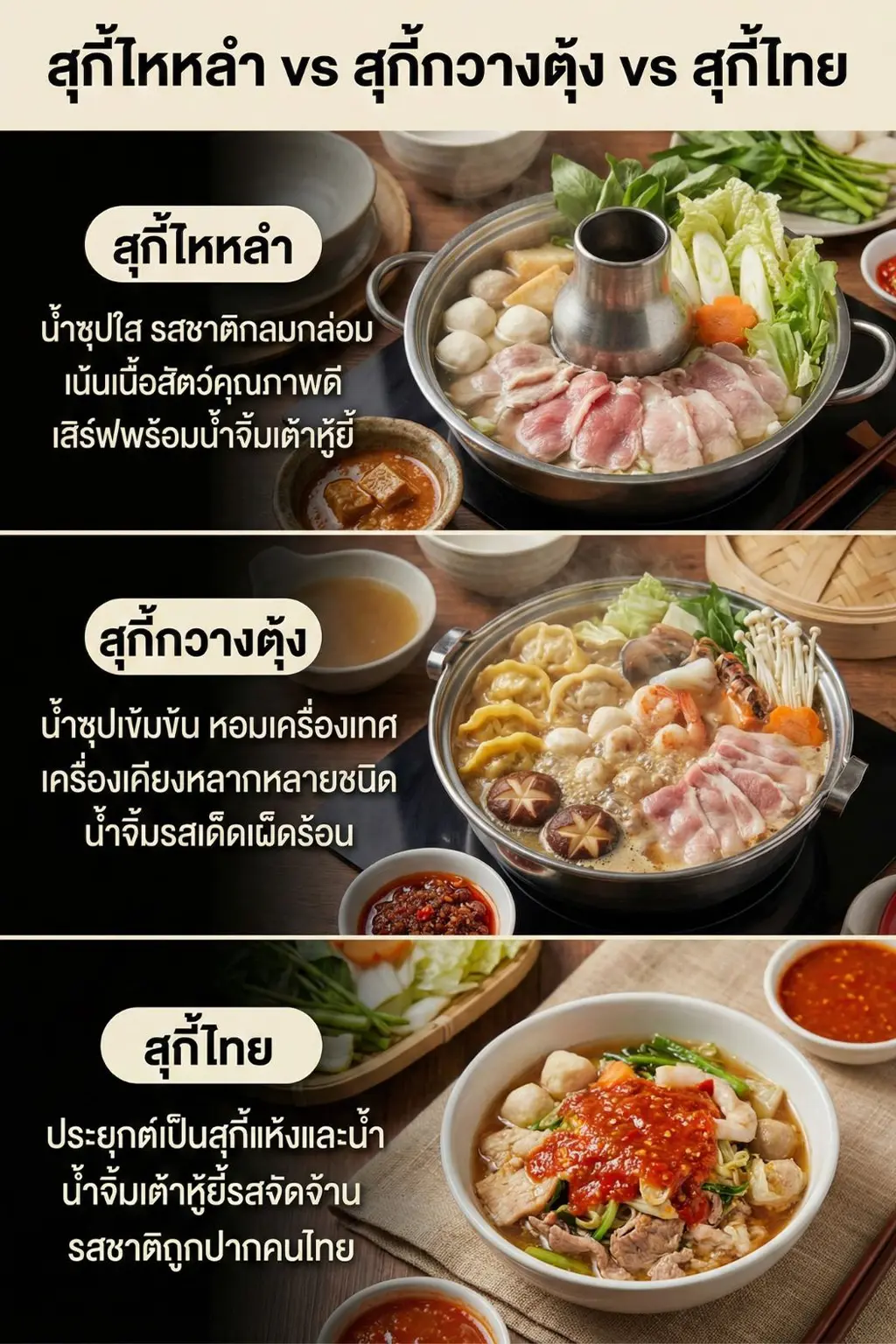 สุกี้ไหหลำ vs สุกี้กวางตุ้ง vs สุกี้ไทย