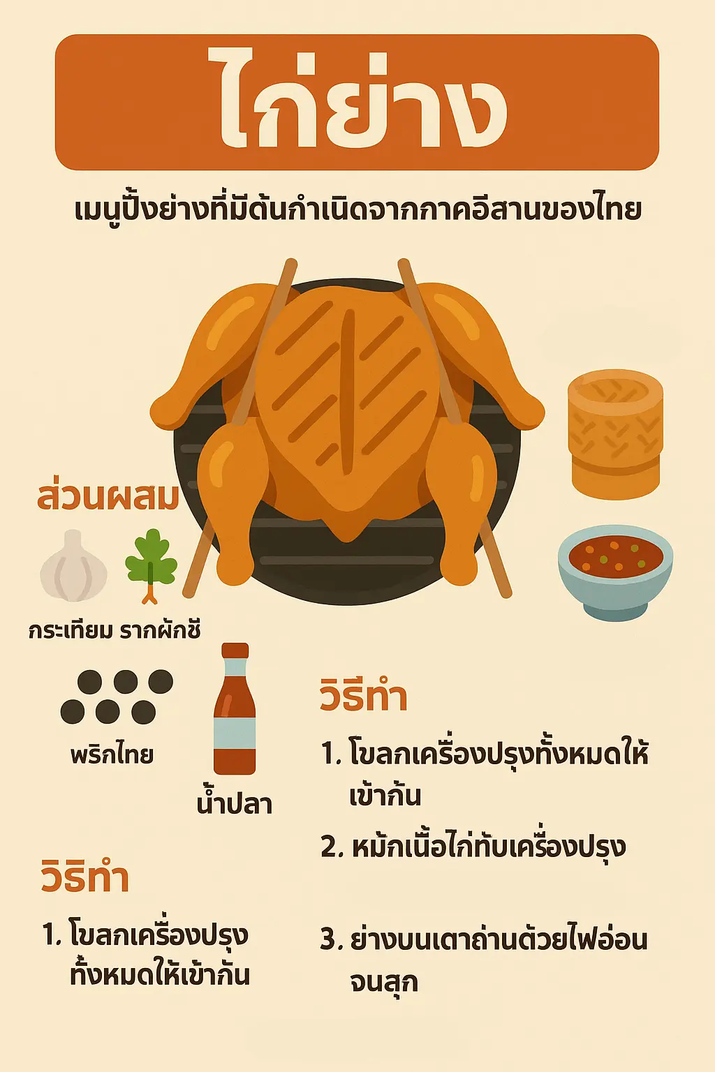 อินโฟกราฟิกสไตล์โมเดิร์นแสดงวิธีทำไก่ย่างไทยพร้อมน้ำจิ้มและข้าวเหนียว #2 อินโฟกราฟิกสไตล์โมเดิร์นแสดงวิธีทำไก่ย่างไทยพร้อมน้ำจิ้มและข้าวเหนียว