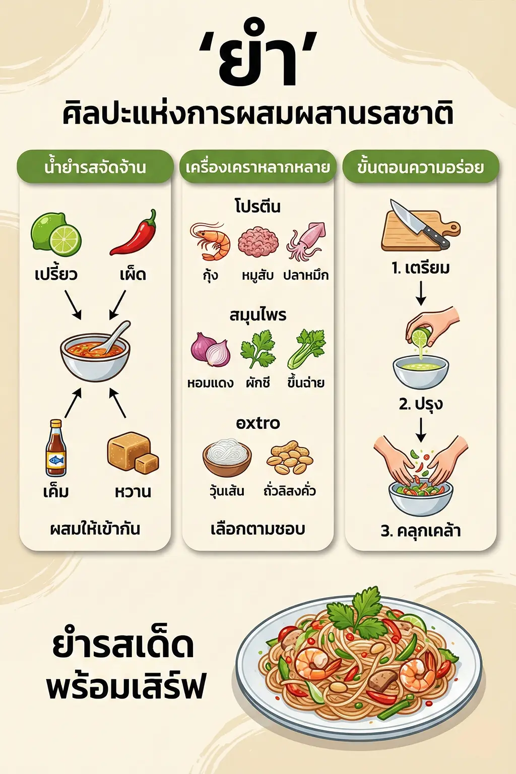 #2 อินโฟกราฟิกอธิบายองค์ประกอบและวิธีทำยำไทย