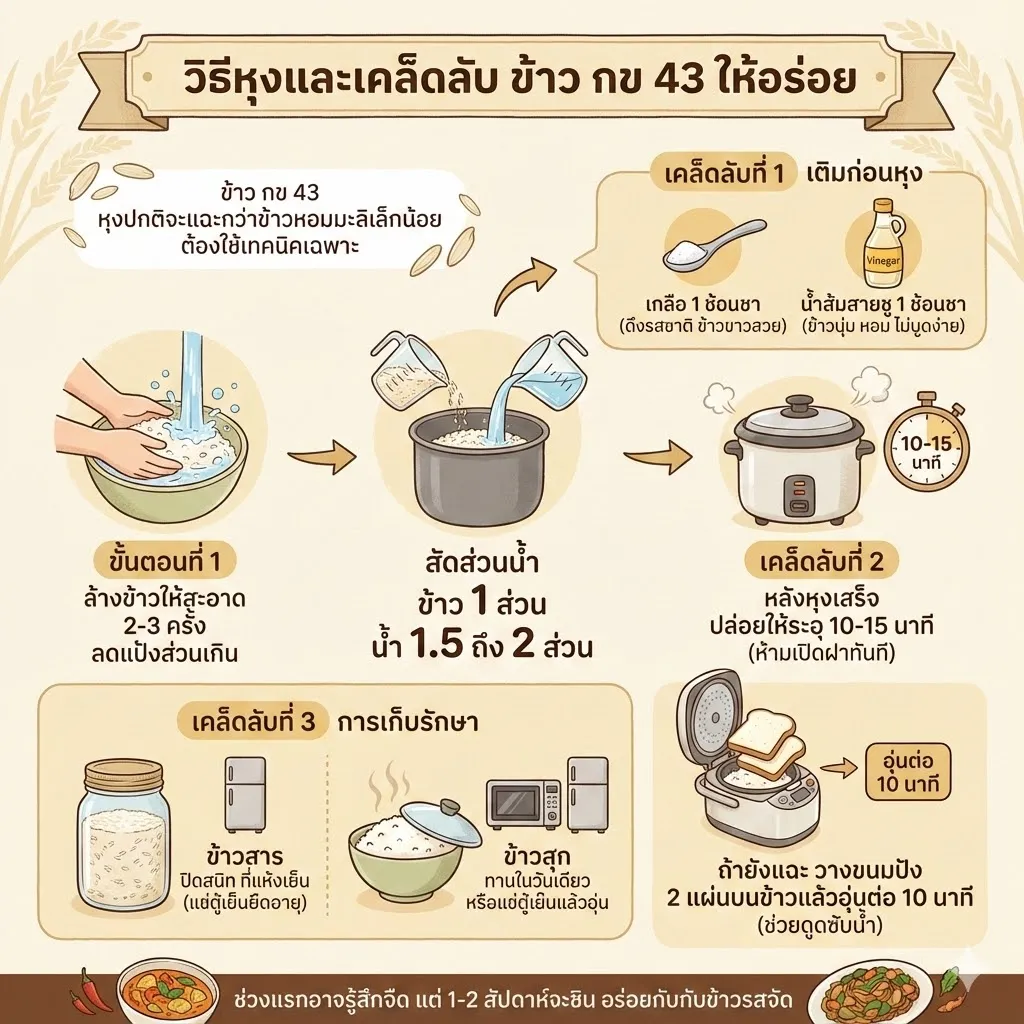 วิธีการหุงและเคล็ดลับการทำข้าว กข 43 ให้อร่อย #6 วิธีการหุงและเคล็ดลับการทำข้าว กข 43 ให้อร่อย