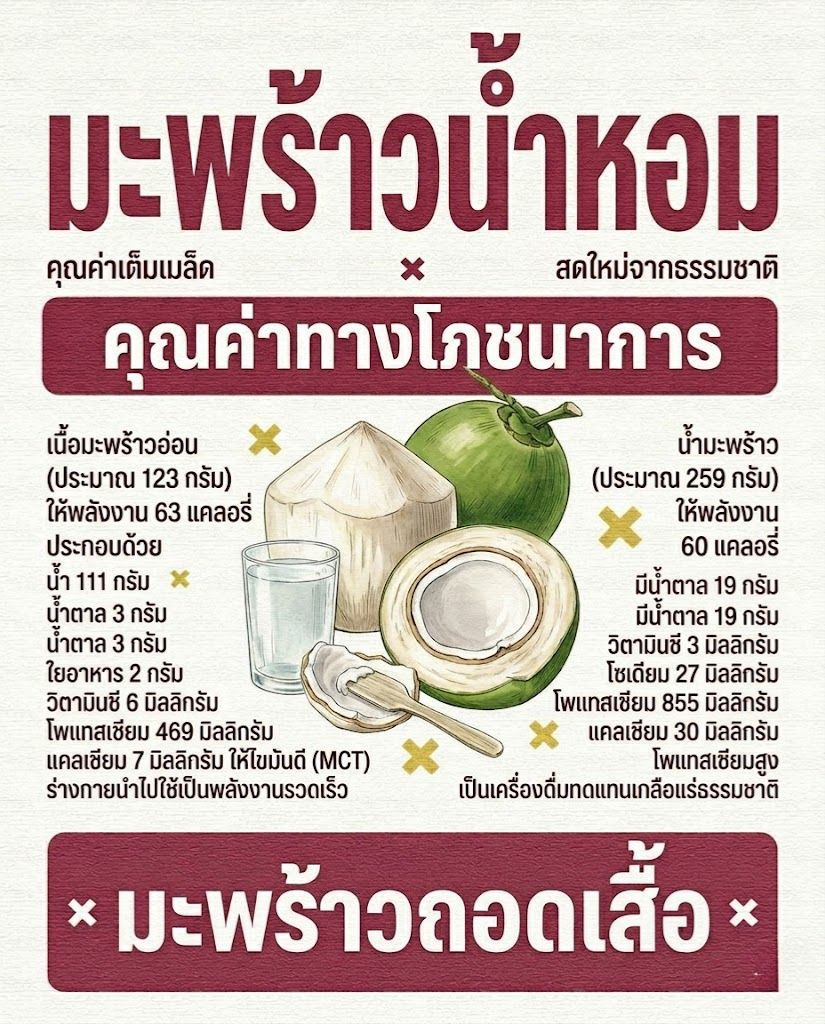 คุณค่าทางโภชนาการของมะพร้าวน้ำหอม