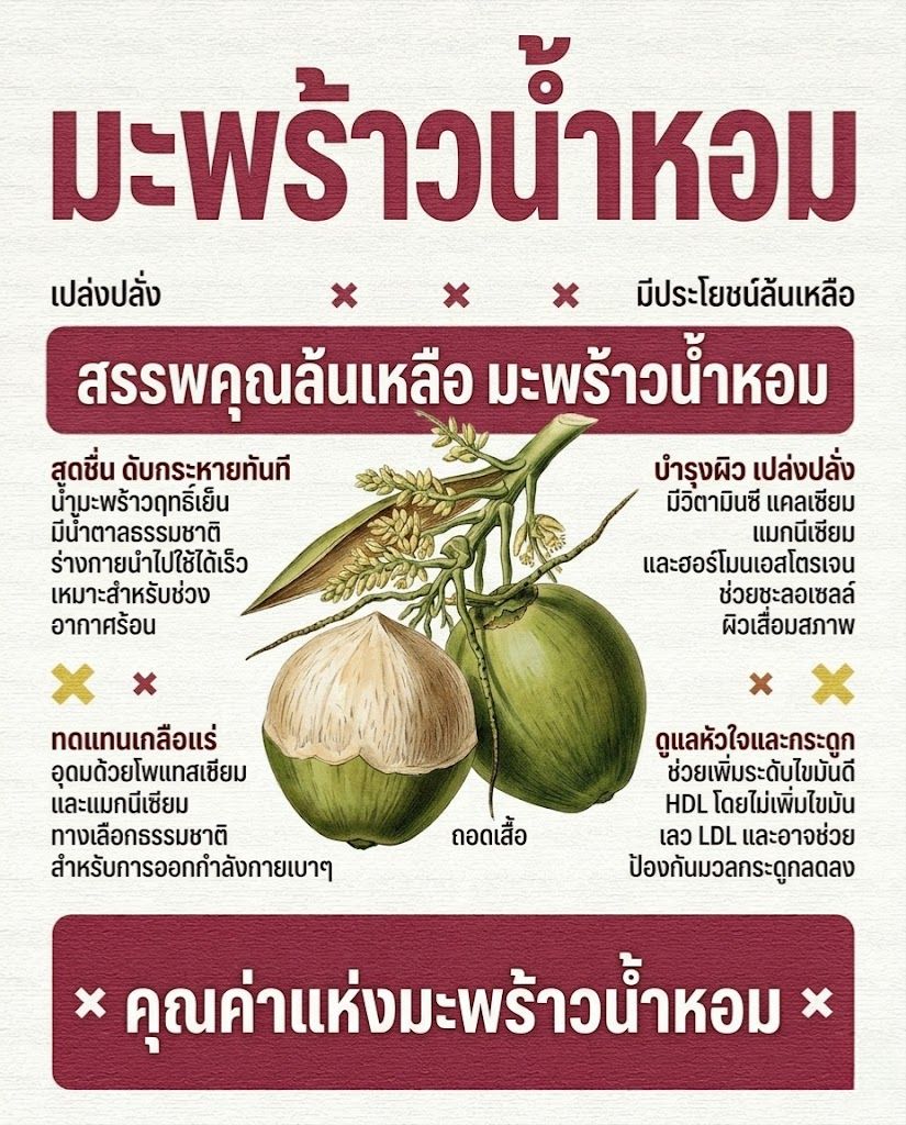 ประโยชน์ต่อสุขภาพของมะพร้าวน้ำหอม